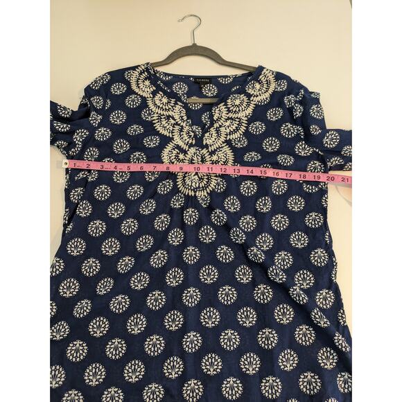 Talbots Top Embroidered Beaded Floral Boho Coastal Cotton Spring Summer Size M - Picture 12 of 13